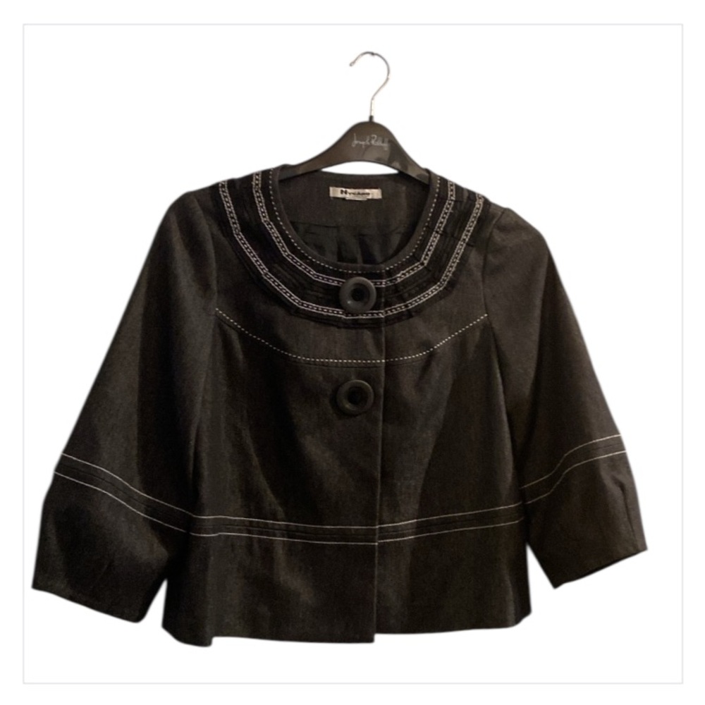 NYGARD Designer Black Denim Jacket Blazer Bolero Cape w/ Embroidered Details!!!